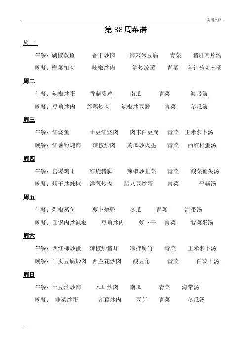 员工食堂菜谱