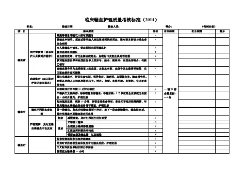 输血护理质量考核标准201402.20