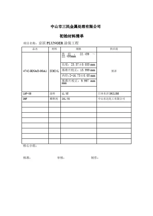 a9初始材料清单