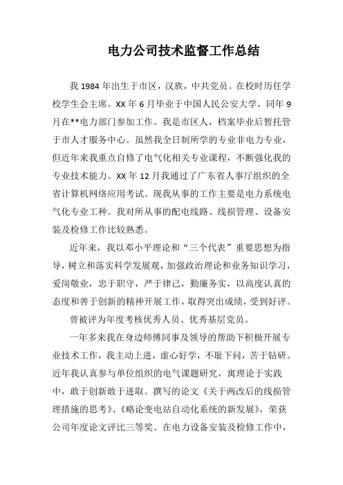 电力公司技术监督工作总结