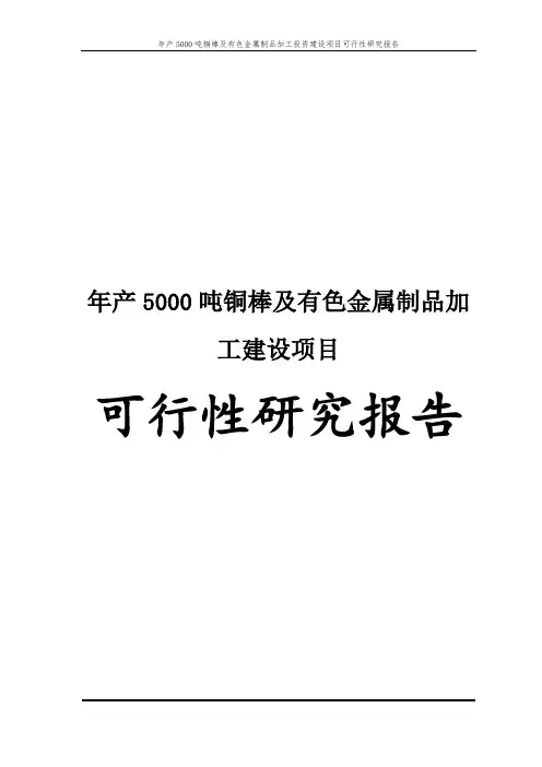 年产5000吨铜棒及有色金属制品加工投资建设项目可行性研究报告