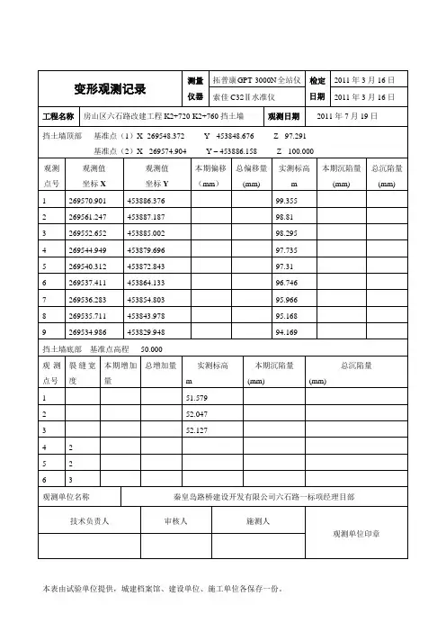 沉降观测记录表 2