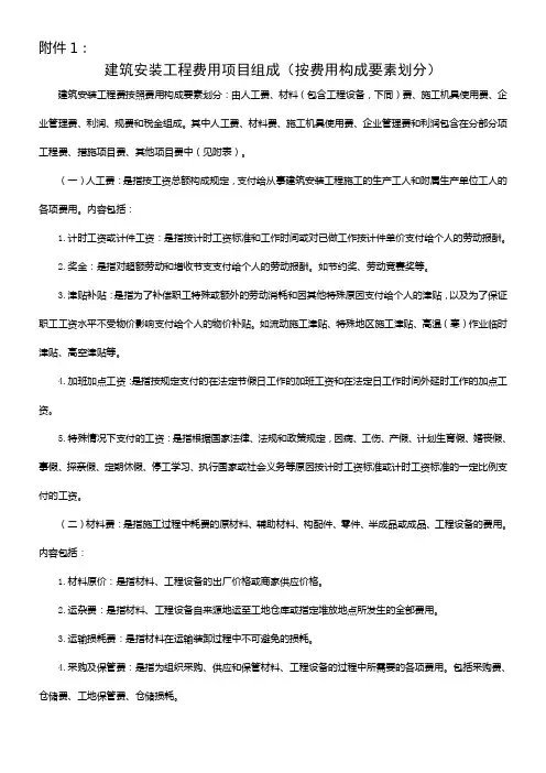 建筑安装工程费用项目组成(按费用构成要素划分)汇总
