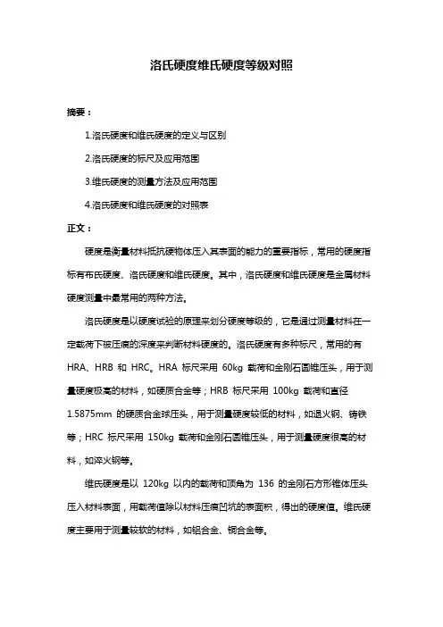 洛氏硬度维氏硬度等级对照
