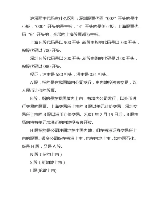 沪深两市代码有什么区别