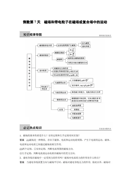 2015届高考物理二轮复习倒数第7天 磁场和带电粒子在磁场或复合场中的运动