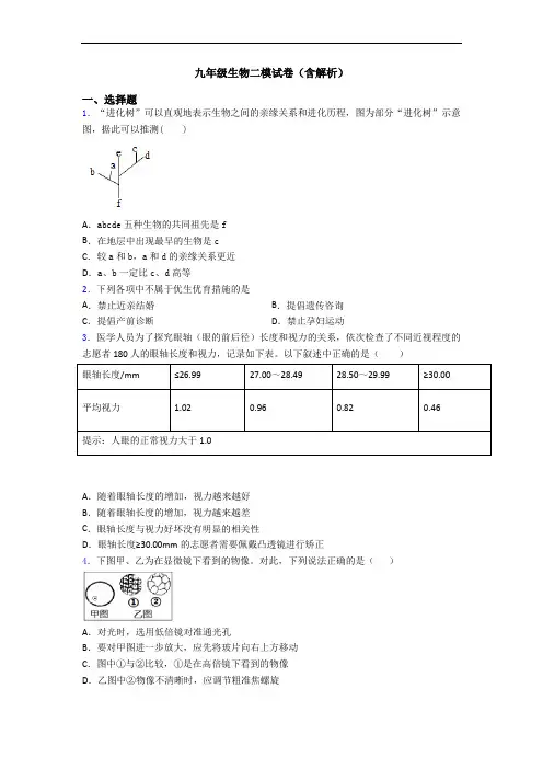 九年级生物二模试卷(含解析)