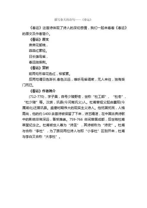 描写春天的诗句——《春运》