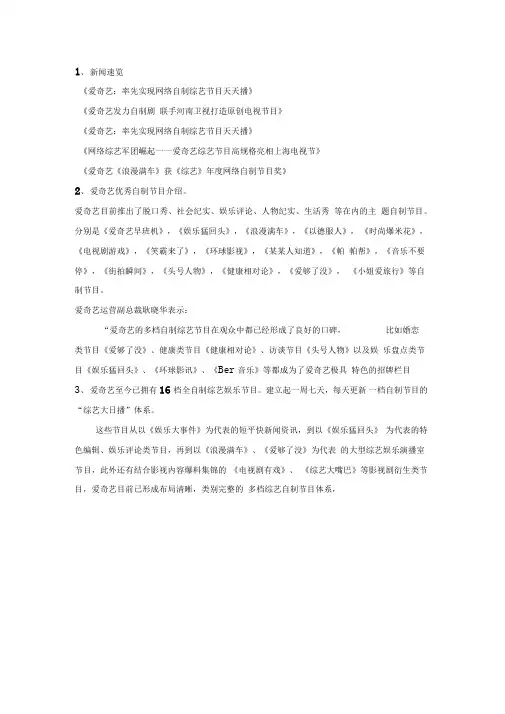 爱奇艺优秀自制节目介绍