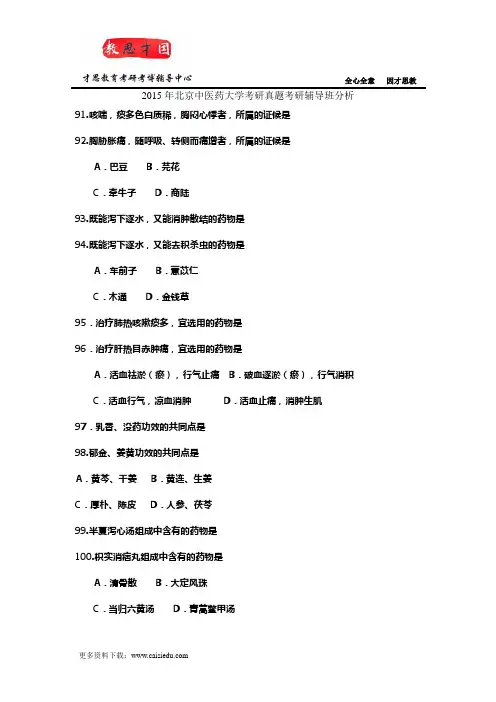 2015年北京中医药大学考研真题考研辅导班分析