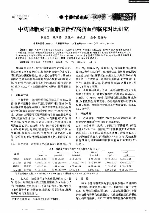 中药降脂灵与血脂康治疗高脂血症临床对比研究
