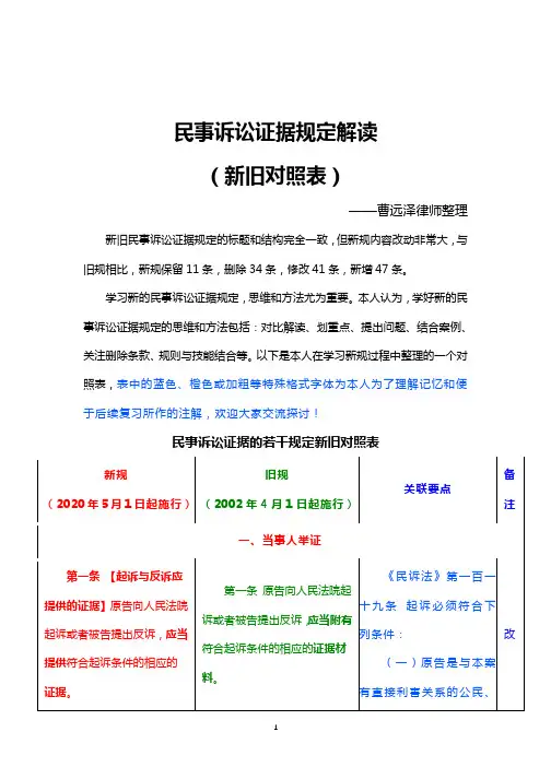 民事诉讼证据规定新旧对照表