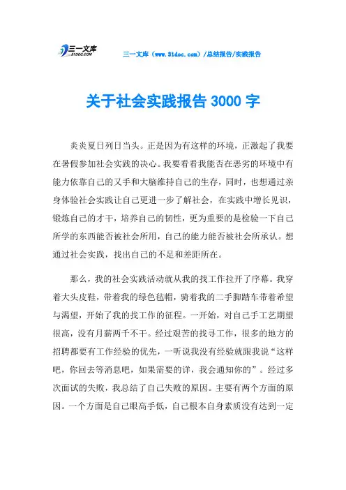 关于社会实践报告3000字