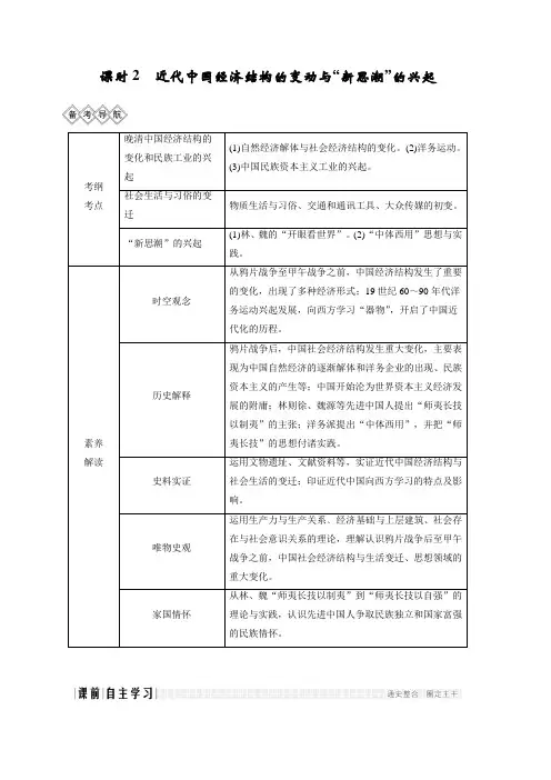 2020版高考历史一轮岳麓版通史教师用书：阶段六课时2近代中国经济结构的变动与“新思潮”的兴起含答案