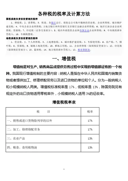各种税率及计算方法