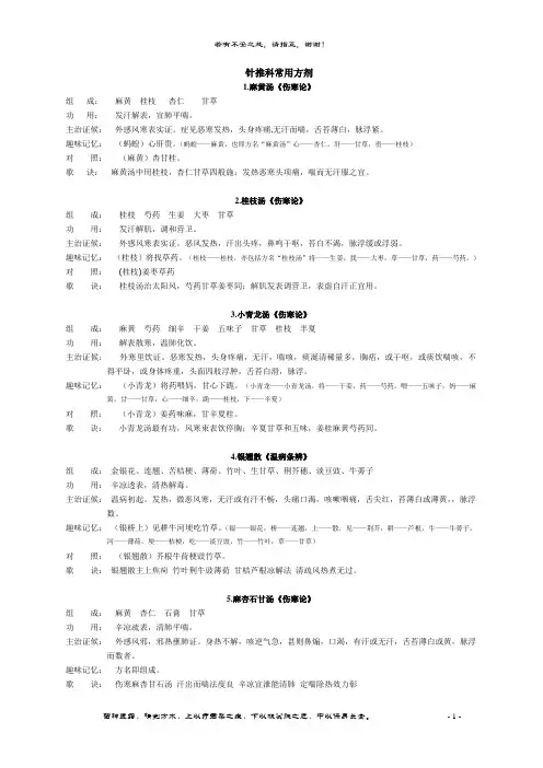 针灸推拿科常用方剂