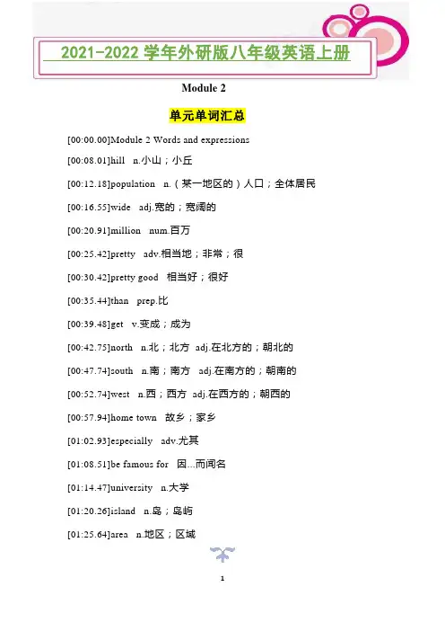 Module 2单元单词汇总2021-2022学年外研版八年级英语上册