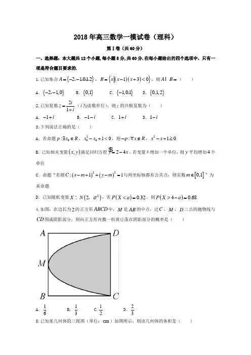 2018年高三数学一模试卷及答案(理科)