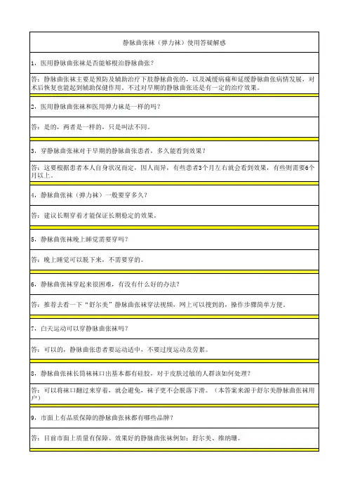 静脉曲张袜使用答疑解惑