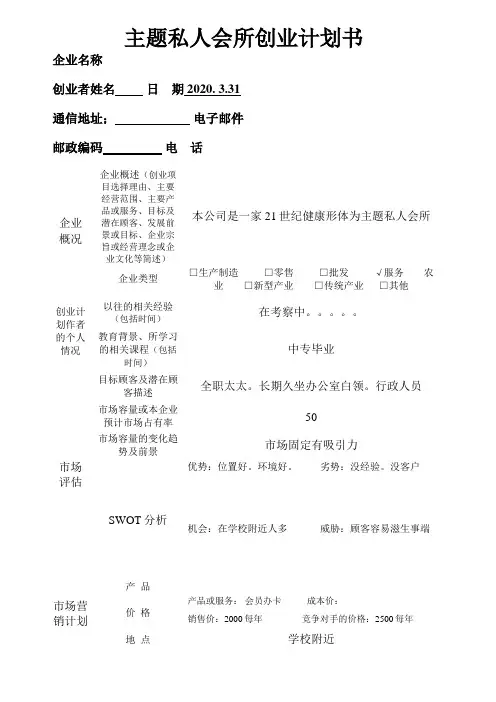 主题私人会所创业计划书