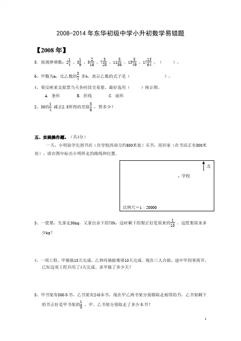 2008-2014年东华初级中学小升初数学易错题
