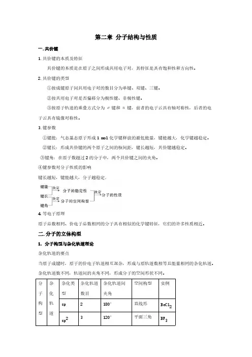 物构 第二章 分子结构与性子 知识点