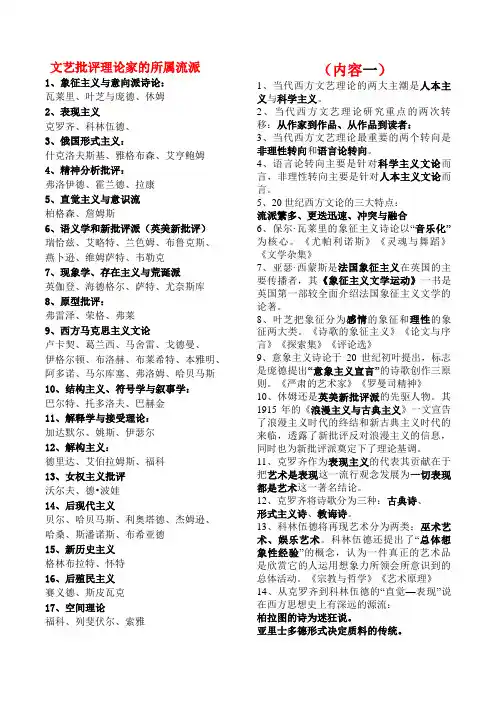 当代西方文艺理论填空题与选择题复习资料
