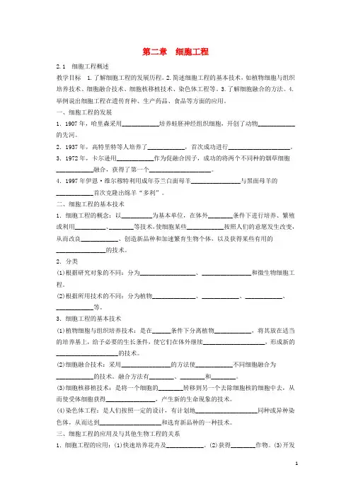 高中生物第二章细胞工程21细胞工程概述苏教版3.