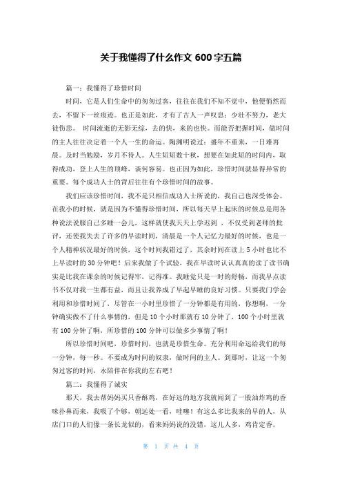 关于我懂得了什么作文600字五篇