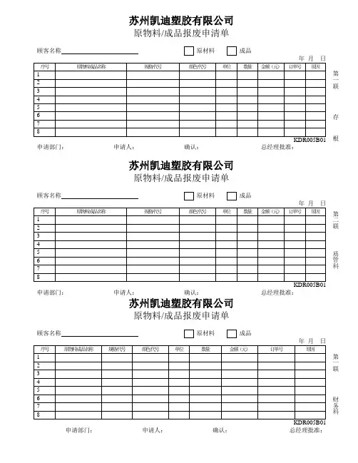 原物料成品报废申请单