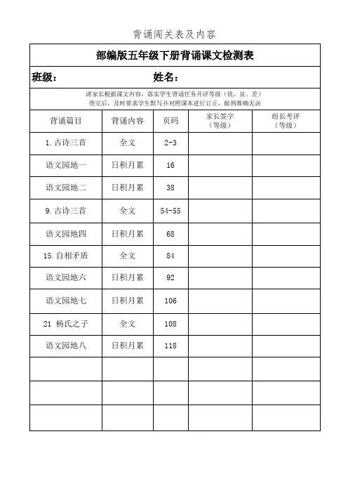 部编五年级语文下册必背内容