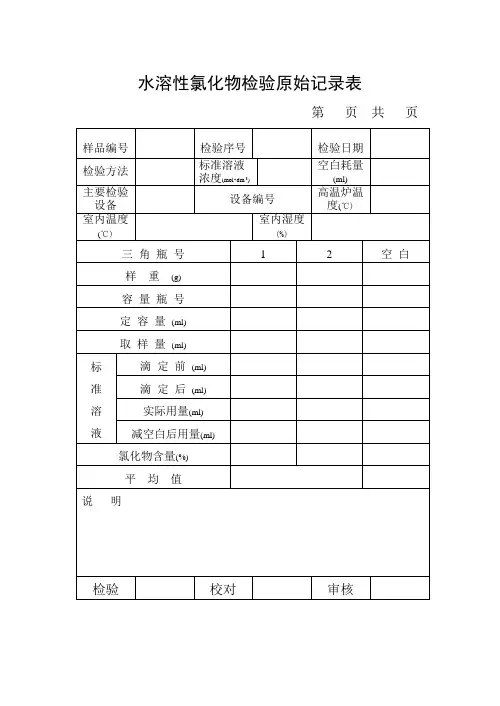 水溶性氯化物检验原始记录表