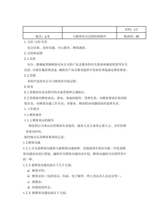 与顾客有关过程控制程序
