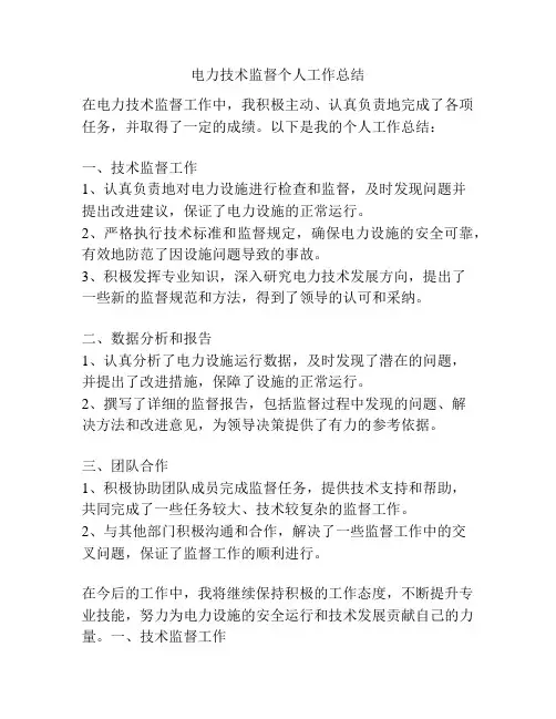 电力技术监督个人工作总结