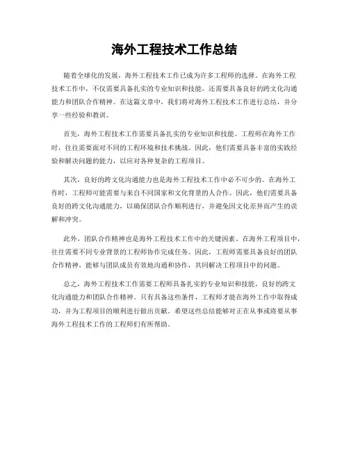 海外工程技术工作总结