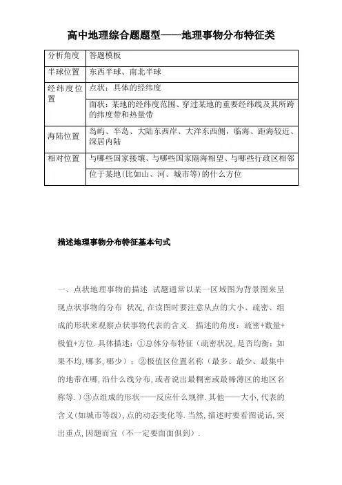 高中地理综合题题型——地理事物分布特征类