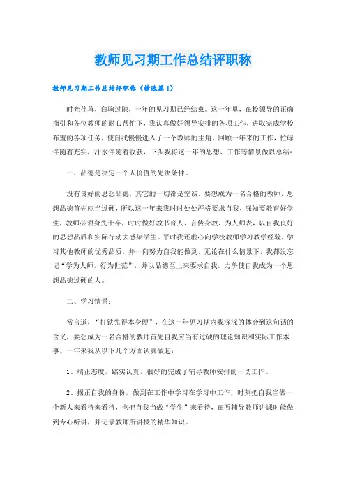 教师见习期工作总结评职称