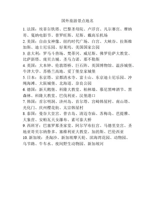 国外旅游景点地名