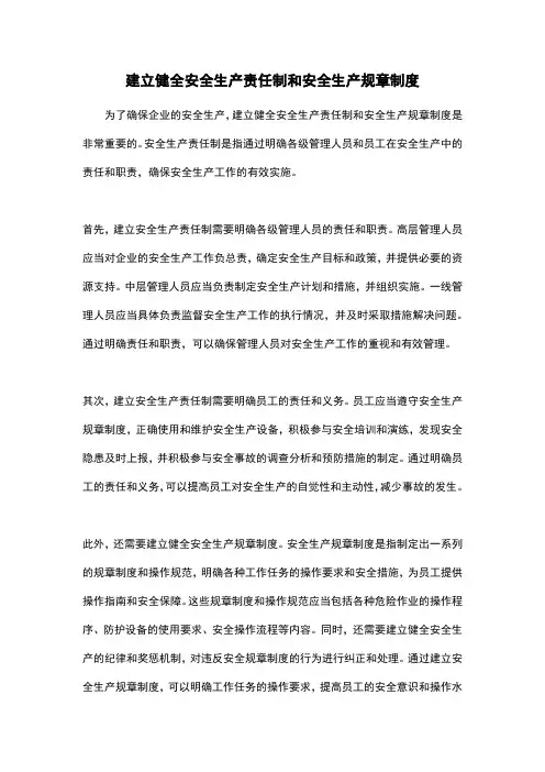 建立健全安全生产责任制和安全生产规章制度