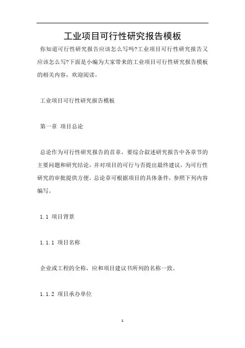 工业项目可行性研究报告模板