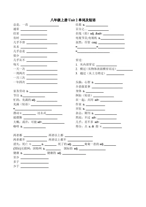 八年级上册Unit 2单词及短语