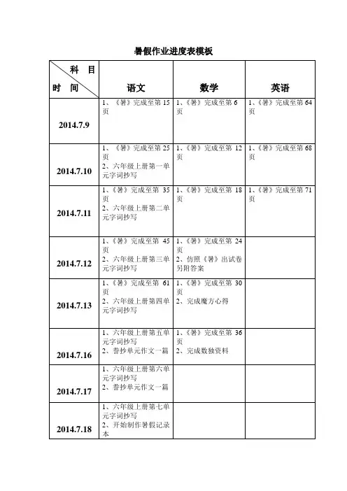 5-暑假作业进度表模板
