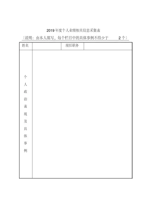2019年度个人业绩相关信息采集表