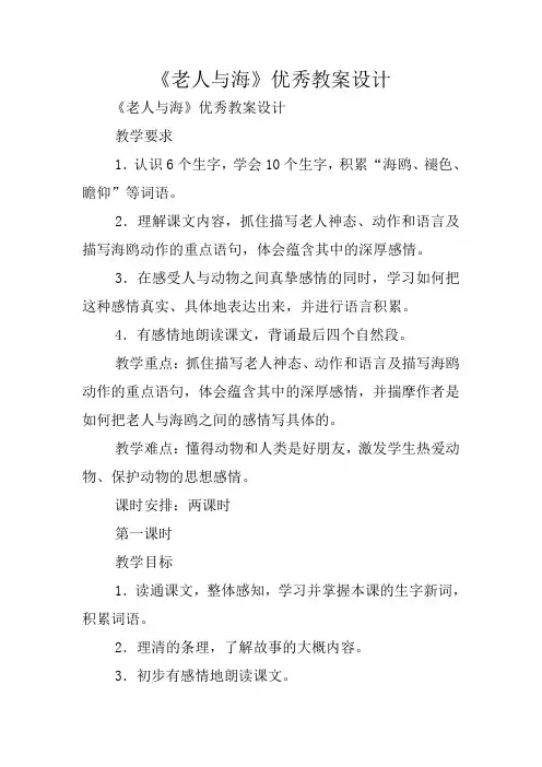 《老人与海》优秀教案设计