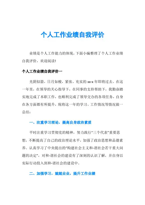 个人工作业绩自我评价