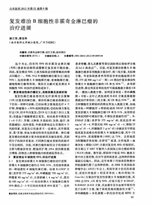 复发难治B细胞性非霍奇金淋巴瘤的治疗进展