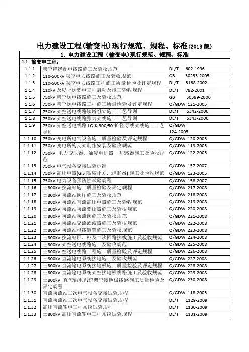 输变电工程现行标准(2013版施)
