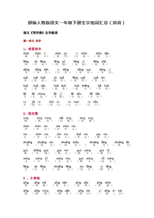 部编人教语文一年级下册生字组词汇总(拼音)