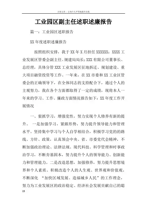 工业园区副主任述职述廉报告