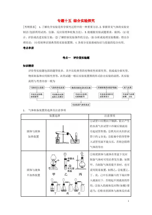2014高考化学二轮通关复习 专题十五 综合实验探究(知识精讲+题组集训)